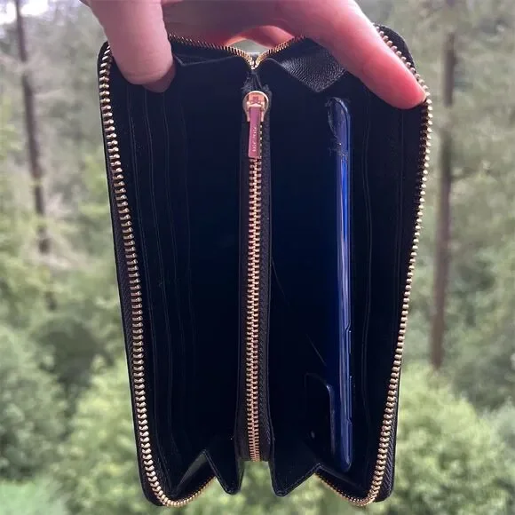 COACH Black Leather Phone Wallet Wristlet w Gold Hardware AUTHENTIC - Picture 3 of 8